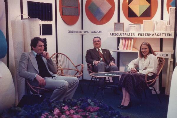 Our trade fair team, Gerlinde Weyl‐Drache, Gustav A. Emmerling and Frank Drache, in the 1970s.