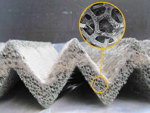 Con la estructura de celdas abiertas de Poret®, la zona filtrante interior del medio filtrante permanece abierta y evita la obstrucción de los poros, ¡incluso con altos contenidos de polvo!