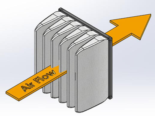 El esquema ilustrativo muestra un flujo de aire a través de un filtro de flujo inverso de EMW®.